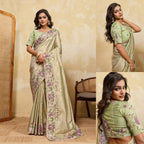 Green Kanjivaram Saree - fabric texture close-up