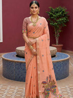 Peach Cotton Saree for women - full front view | Snyvia