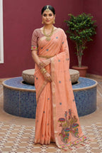 Peach Cotton Saree - drape and pallu detail