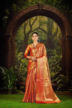 Rust Kanjivaram Saree - drape and pallu detail
