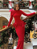 Triple Bow Red Long Dress