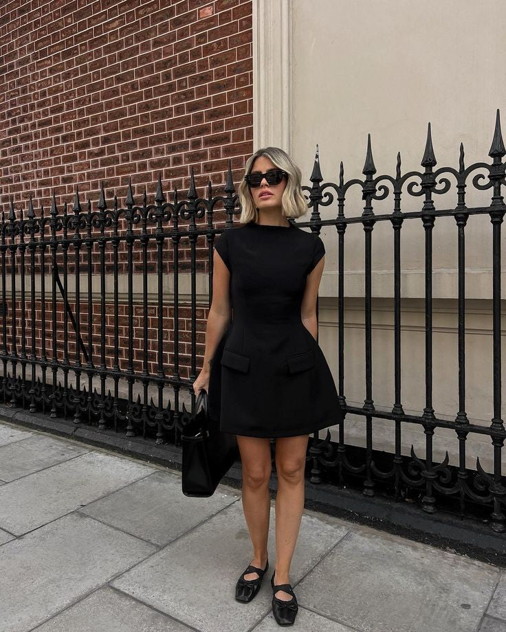 Twine Pocket Black Mini Dress