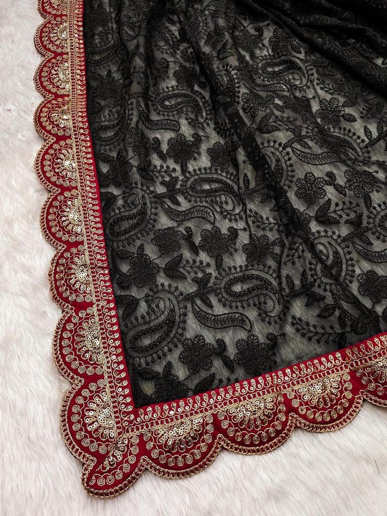 Georgette Saree - Embroidery embroidery work detail