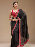 Black Satin Saree for women - full front view | Snyvia