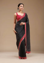 Black Satin Saree - drape and pallu detail