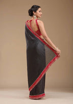 Black Satin Saree - Beads embroidery work detail