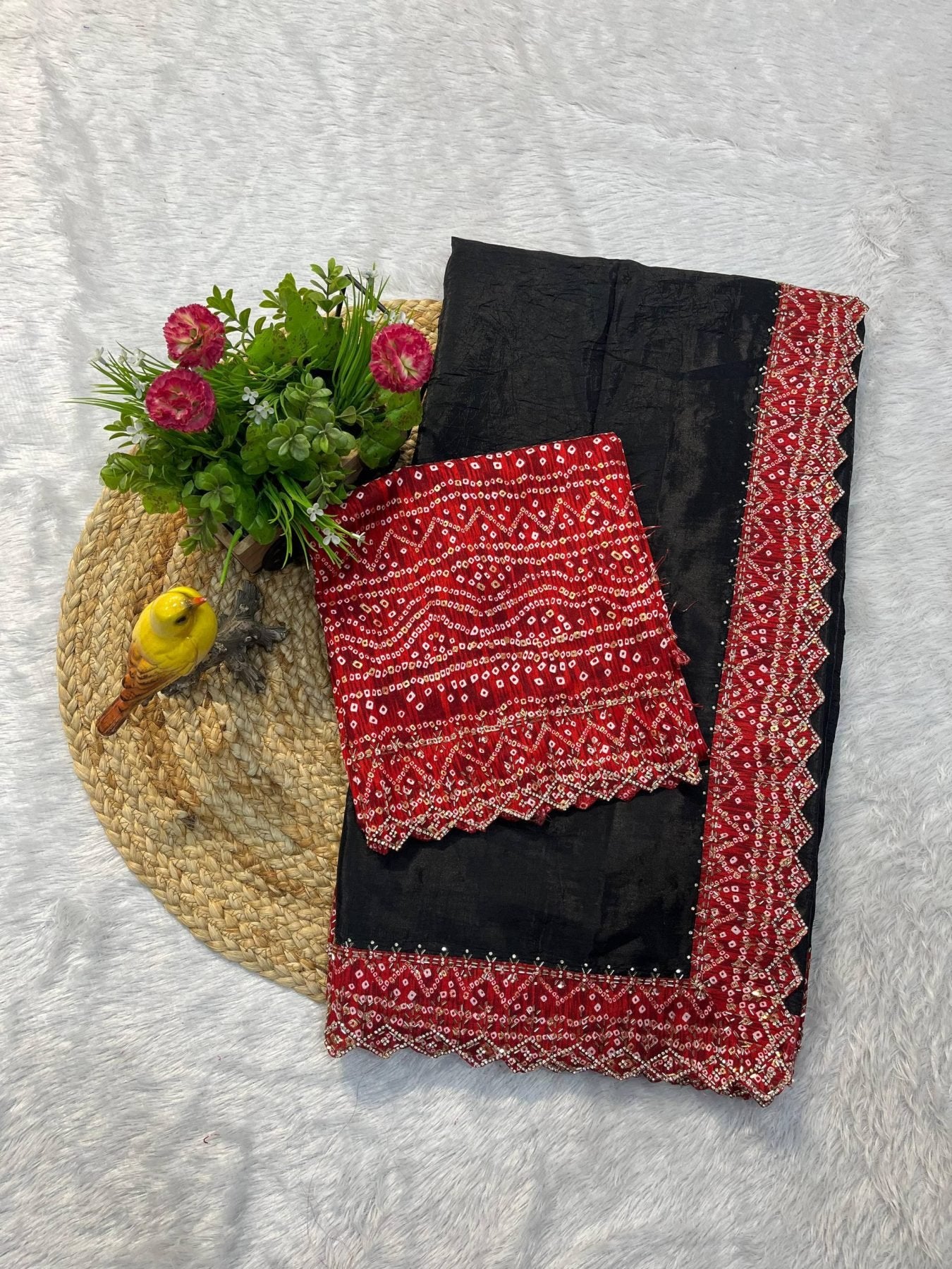 Black Satin Saree - styling and accessories view