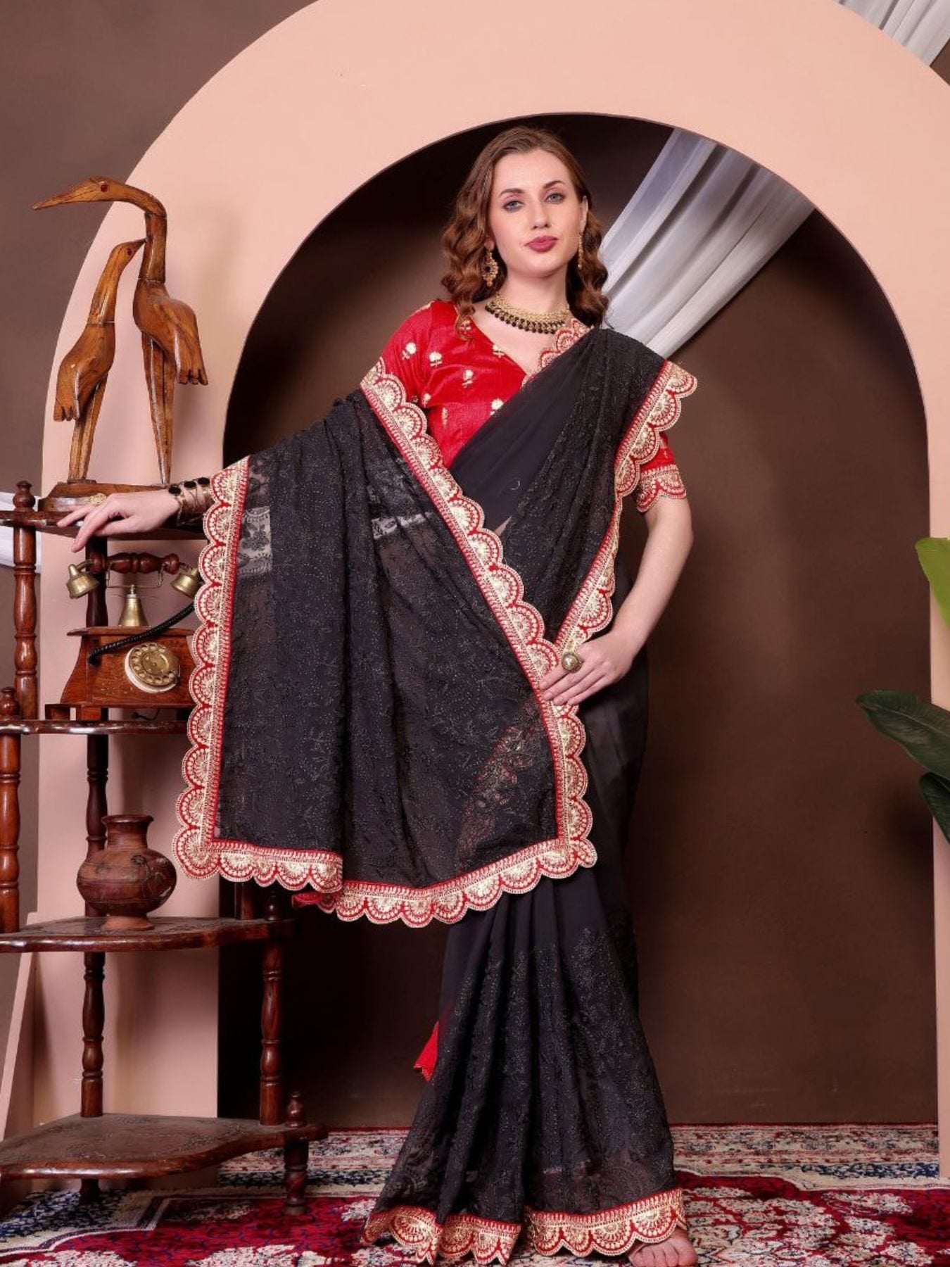 Black Georgette Saree for women - full front view | Snyvia
