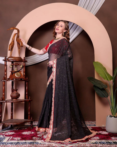 Black Georgette Saree - drape and pallu detail