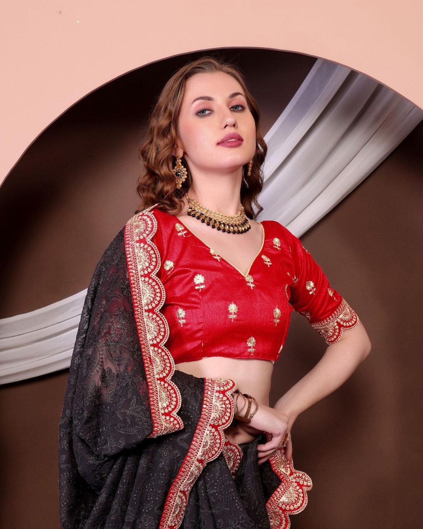 Black Georgette Saree - side drape view