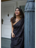 Black Linen Saree - side drape view