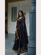 Black Linen Saree - pallu design detail