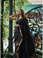 Black Linen Saree - back view