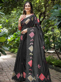 Black Cotton Saree for women - full front view | Snyvia