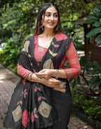 Black Cotton Saree - side drape view