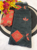 Black Cotton Saree - fabric texture close-up