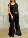 Black Satin Saree for women - full front view | Snyvia
