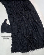 Black Satin Saree - Sequins embroidery work detail