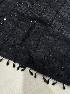 Black Satin Saree - Sequins pallu design detail