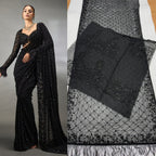 Black Georgette Saree - fabric texture close-up