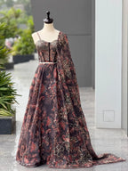 Black Organza Digital Print Lehenga Choli Set with Dupatta & Batwa
