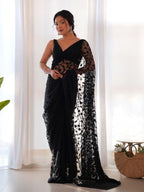 Black Net Saree for women - full front view | Snyvia
