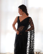 Black Net Saree - drape and pallu detail