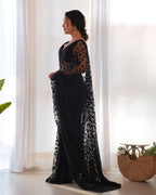 Black Net Saree - blouse and border close-up