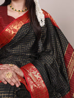 Black Cotton Saree - side drape view