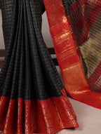 Black Cotton Saree - blouse and border close-up