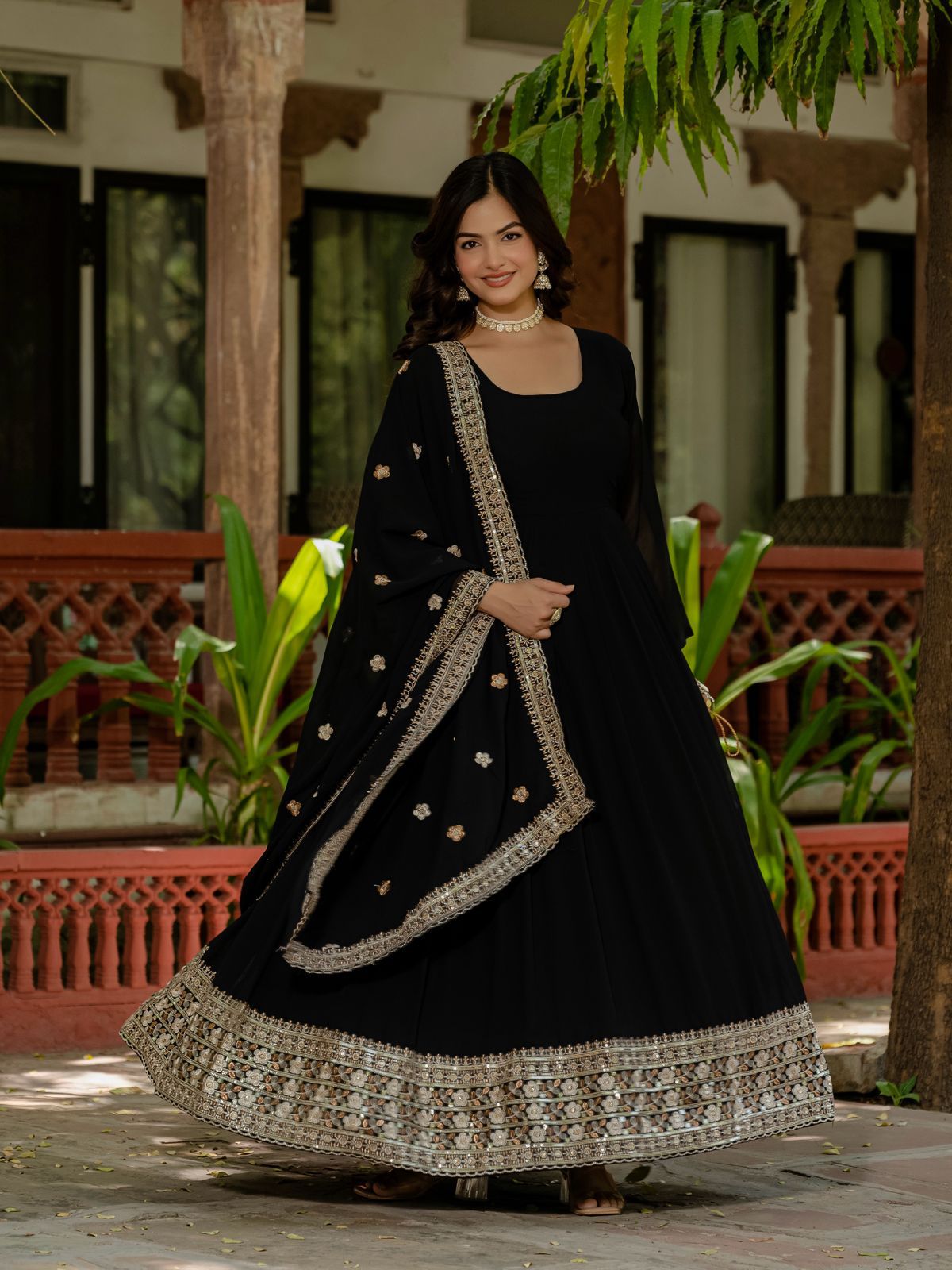 Aaliya Anarkali with Dupatta in Black