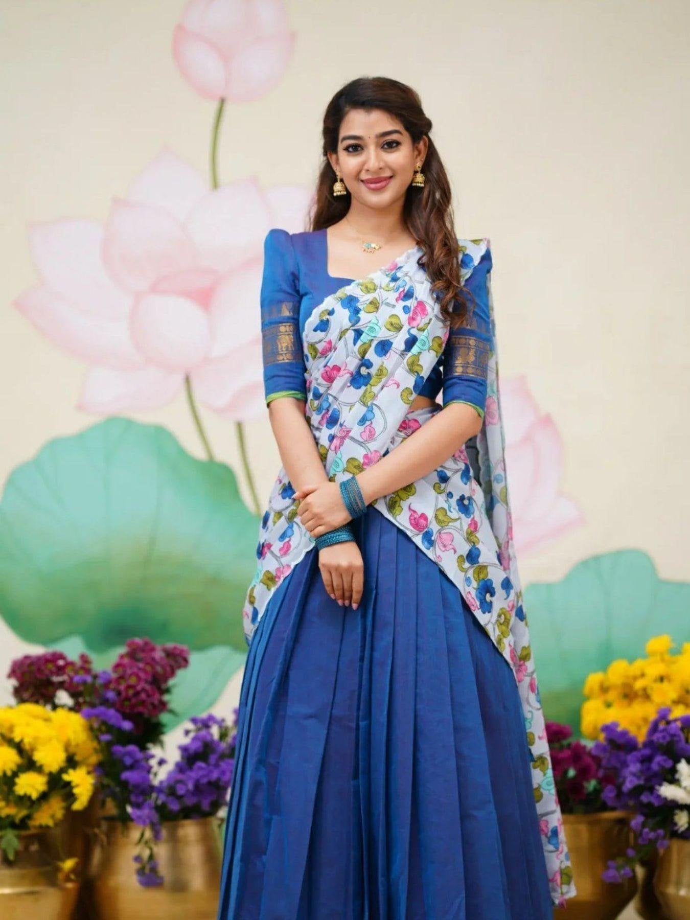 Color Kanjivaram Silk Zari Half Saree Lehenga with Linen Printed Dupatta colour variant view