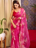 Pink Organza Saree for women - full front view | Snyvia