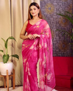 Pink Organza Saree - blouse and border close-up
