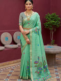 Green Cotton Saree for women - full front view | Snyvia