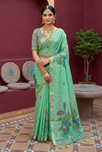 Green Cotton Saree - drape and pallu detail