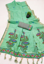 Green Cotton Saree - side drape view