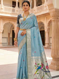Blue Cotton Saree for women - full front view | Snyvia