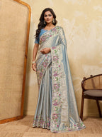 Blue Silk Saree - drape and pallu detail