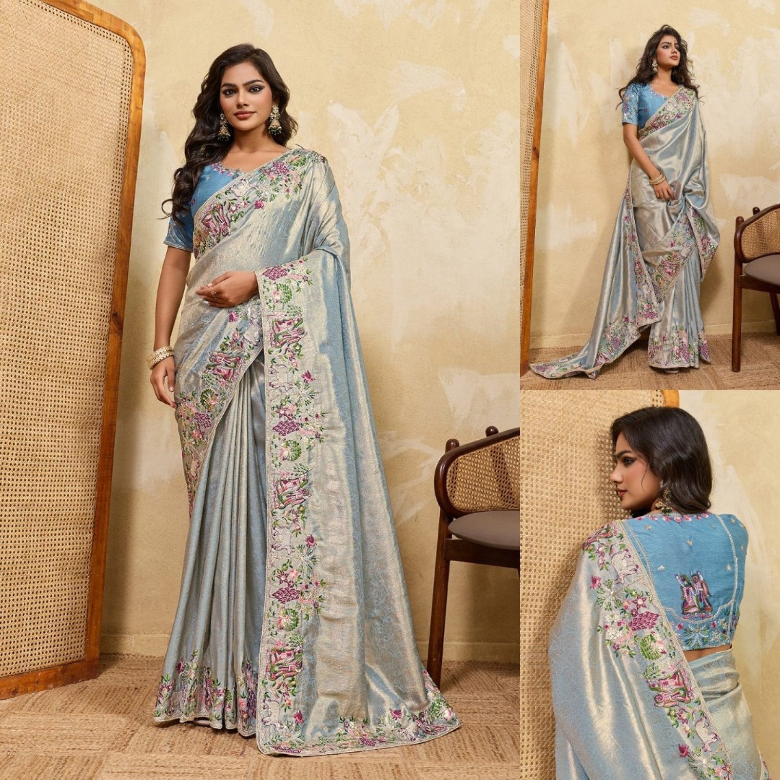 Blue Silk Saree - fabric texture close-up