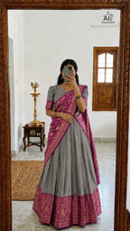 Heavy Lichi Silk Lehenga Choli with Woven Zari Border for Wedding Wear front view