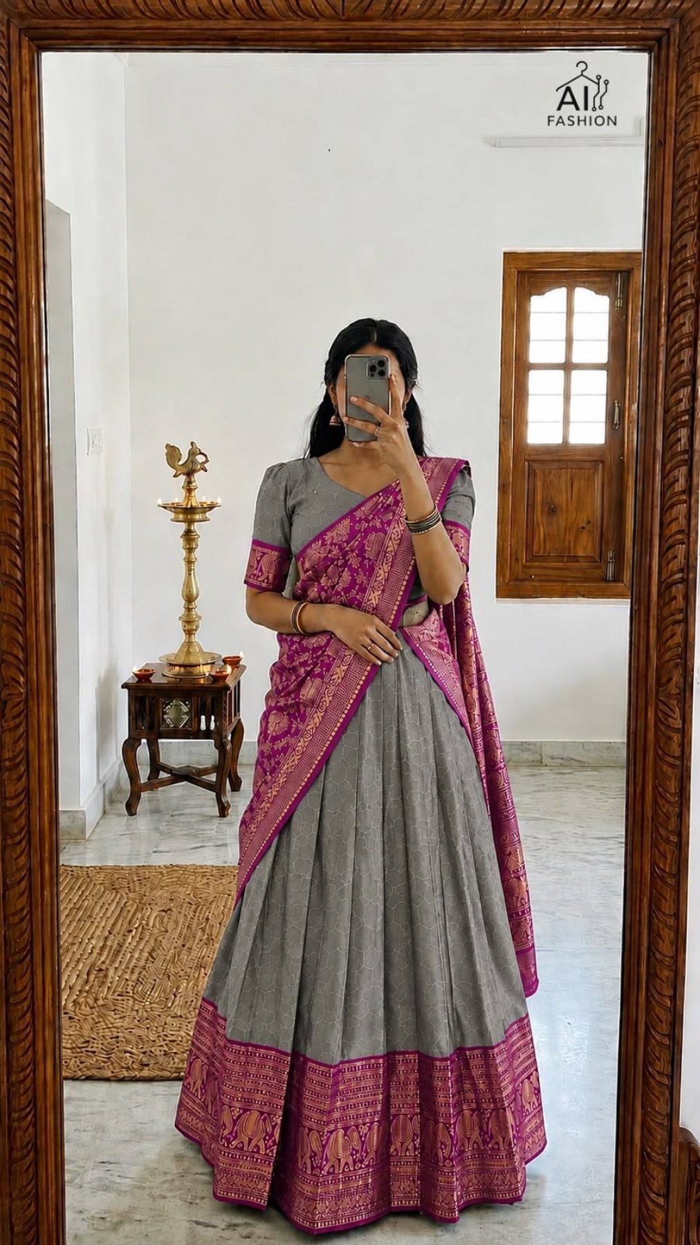 Heavy Lichi Silk Lehenga Choli with Woven Zari Border for Wedding Wear front view