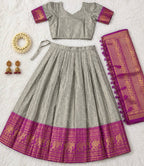 Heavy Lichi Silk Lehenga Choli with Woven Zari Border for Wedding Wear full drape view