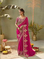Pink Silk Saree for women - full front view | Snyvia