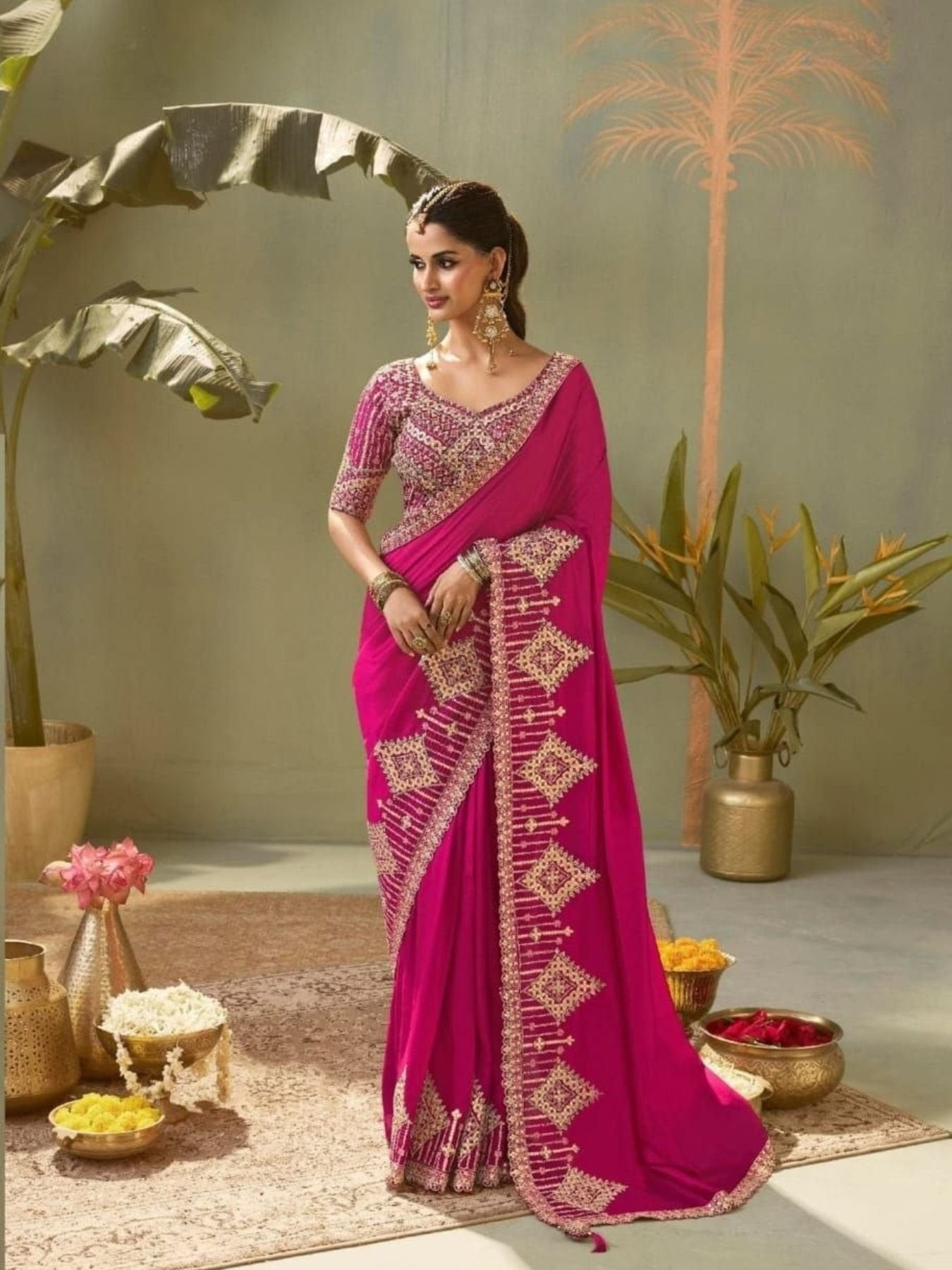 Pink Silk Saree for women - full front view | Snyvia