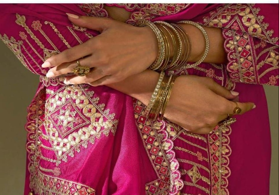 Pink Silk Saree - drape and pallu detail