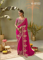 Pink Silk Saree - Gota Patti pallu design detail