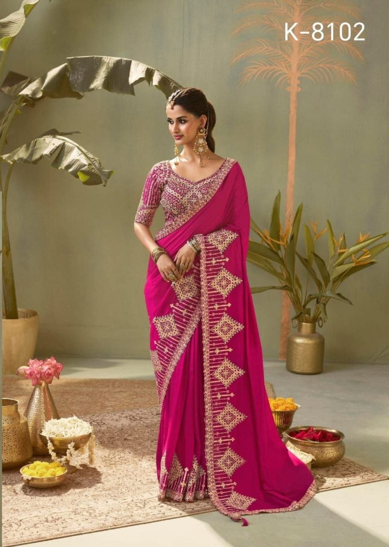 Pink Silk Saree - Gota Patti pallu design detail