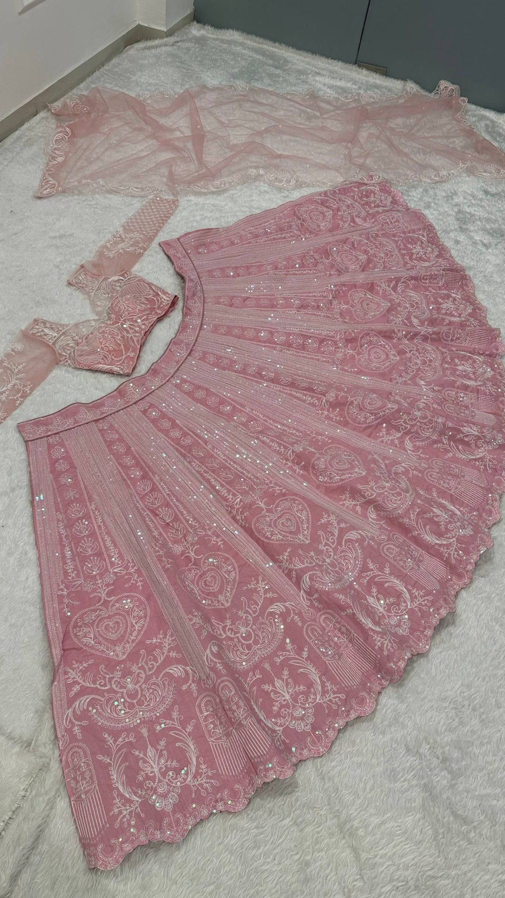 Pink Lehenga Set with Rainbow Sequins for Festive Wear back view