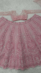 Pink Lehenga Set with Rainbow Sequins for Festive Wear front view